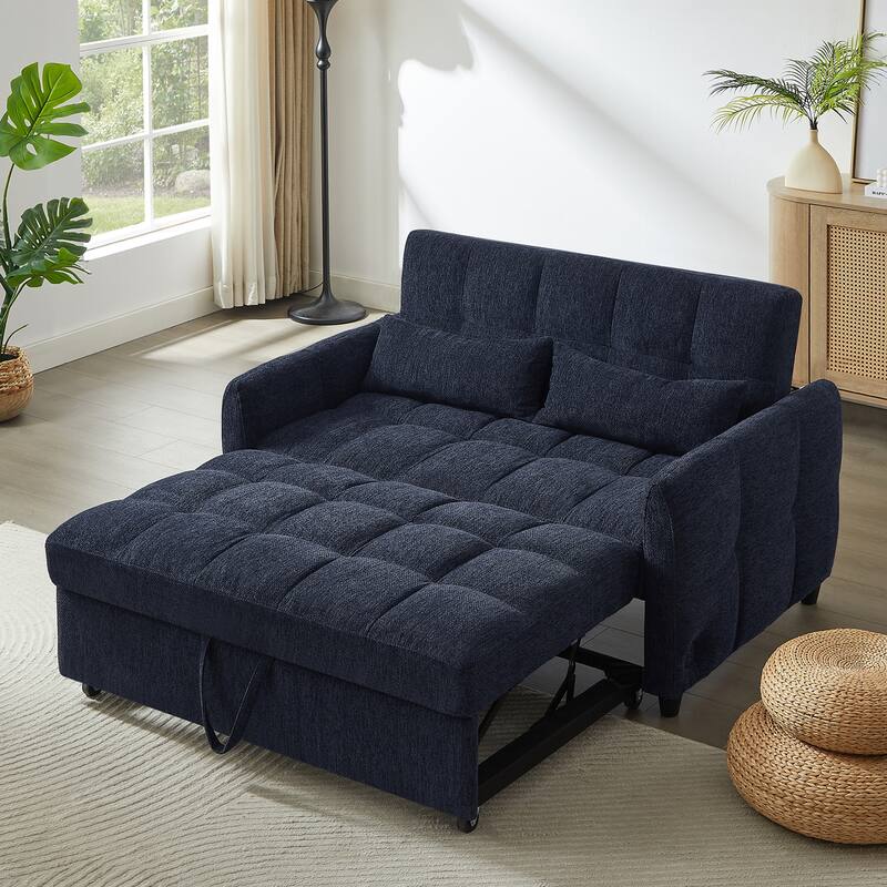 52.8" Adjustable Loveseat Sleeper, 3 USB Ports, 2 Pillows Included - Blue