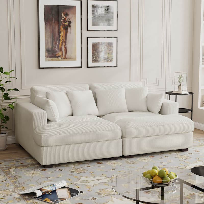 Modern Corduroy Modular Sectional Sofa Chaise Couch Bed - Beige&4 Pillows - Symmetrical