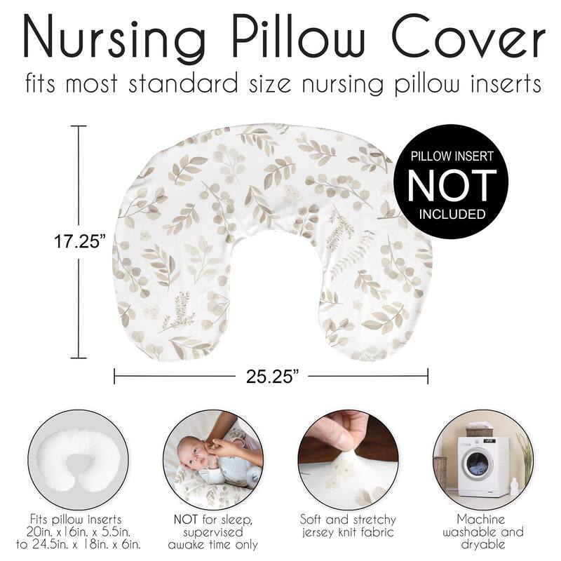 Sweet Jojo Designs Botanical Floral Leaf Nursing Breastfeeding Pillow Cover Case Pillow Not Included Ivory Taupe Boho Bohemian