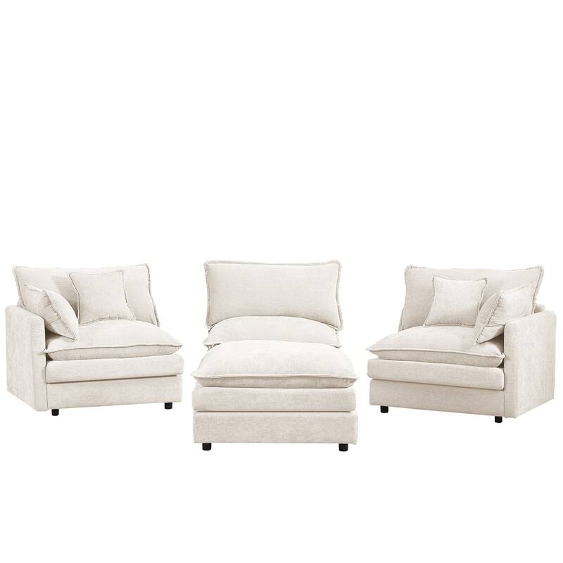 3-Seater Comfy Cloud Couches with Movable Ottoman