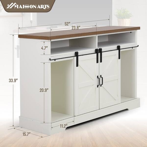 dimension image slide 0 of 2, MAISON ARTS 52-Inch Farmhouse Sliding Barn Door TV Stand Sideboard Buffet Storage Cabinet