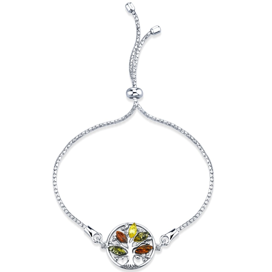 Oravo Sterling Silver Baltic Amber Tree Of Life Adjustable Bolo Bracelet