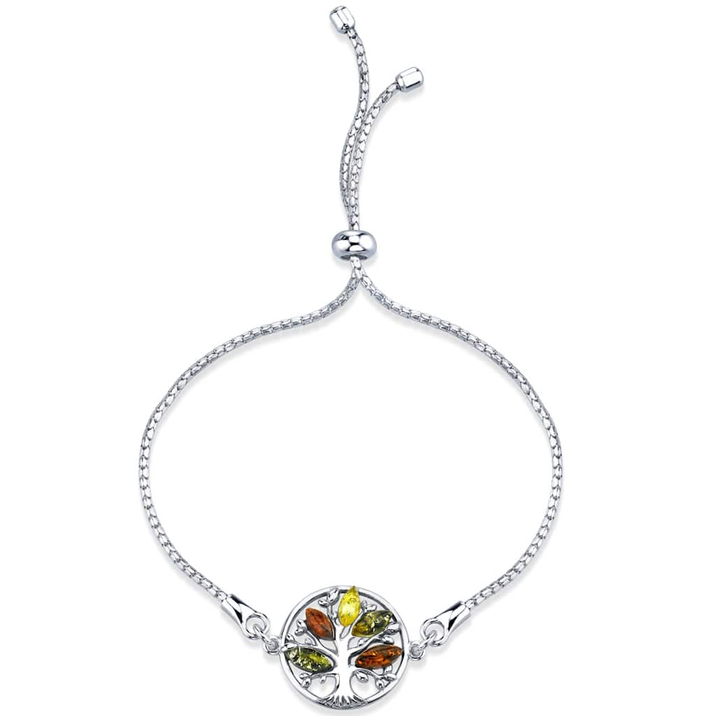 Oravo Sterling Silver Baltic Amber Tree Of Life Adjustable Bolo Bracelet