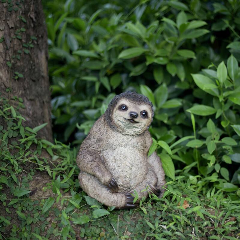 Sitting Sloth Outdoor Garden Statue - 14" - Brown
