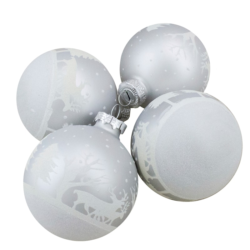 4ct Matte Frosted White Glass Christmas Ornament 3.25-"" (80mm)