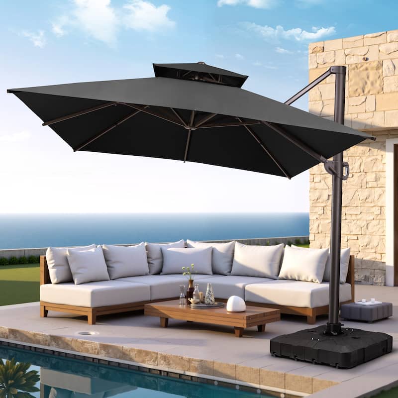Pellebant 10FT x 13FT Outdoor Patio Offset Umbrella 360 degrees Rotation with Base