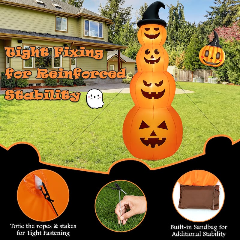 Gymax 8 ft Inflatable Halloween Pumpkins Stack Holiday Decor w/