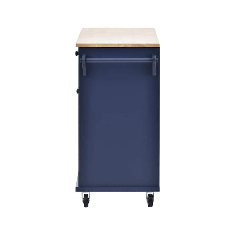 Rubberwood Kitchen Cart with Microwave Storage Rack, Exterior Shelves, and Two Drawers