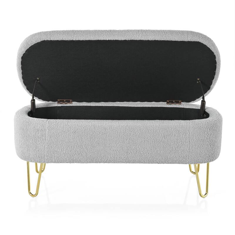 Oval Storage Bench for Living Room Bedroom End of Bed, Upholstered Storage Ottoman Entryway Bench With Metal Legs