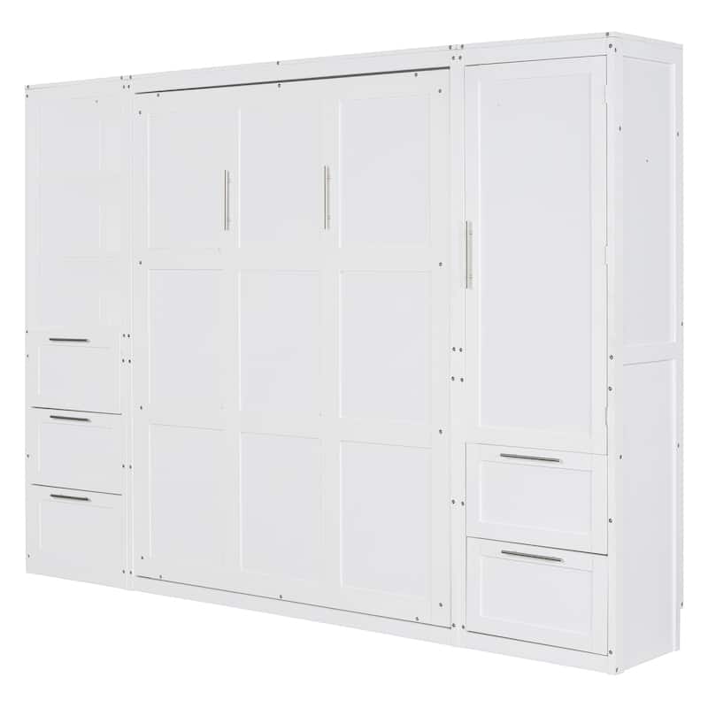 Modern Queen Murphy Bed with Closet, Drawers & Shelves