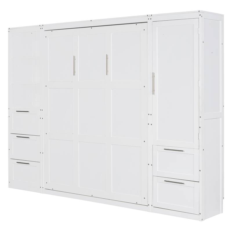 Queen Murphy Bed with Built-In Wardrobe, Drawers, and Adjustable Shelving - Ideal for Small Spaces