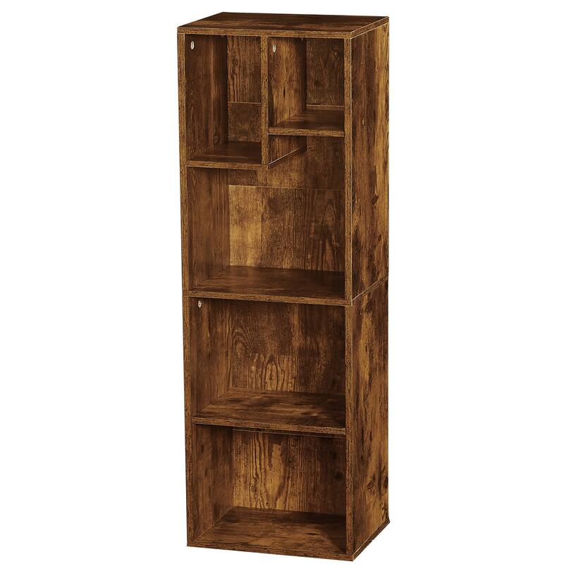 VECELO Wood Organizer Bookcase,Fits Tallest Hardcovers, Customized Storage Display Shelf, Free Standing for Living Room, Bedroom