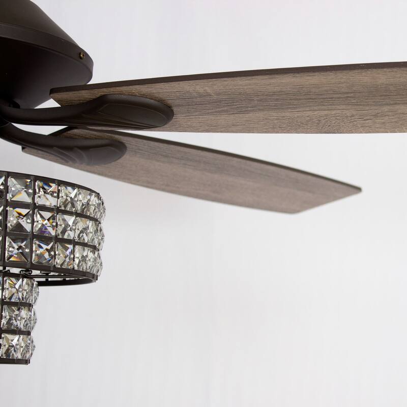 52-in Matte Black Modern Crystal Downrod Mount Fandelier Ceiling Fan with Light and Remote