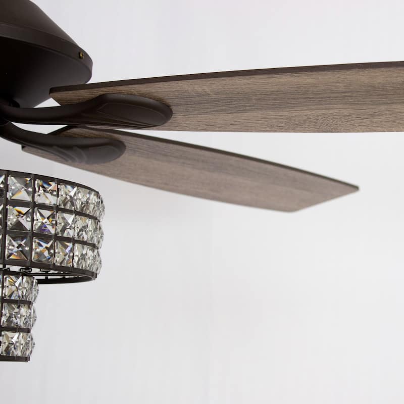 52-inch Matte Black Modern Crystal Downrod Mount Fandelier Ceiling Fan with Light and Remote