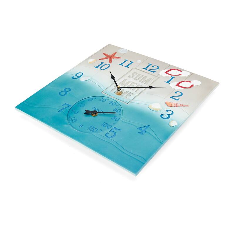 Taylor Summertime Clock and Thermometer, 14 Inch, Blue