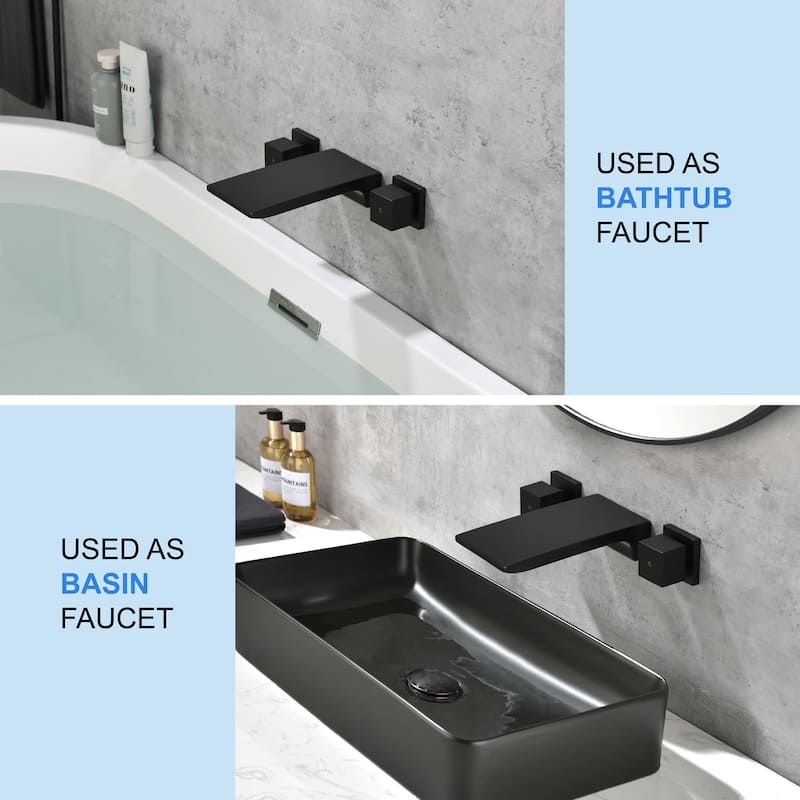 Wall Mounted Tub Faucet Modern Waterfall Matte Black Tub Fillers with Double Handles Bathroom Faucets With Valve