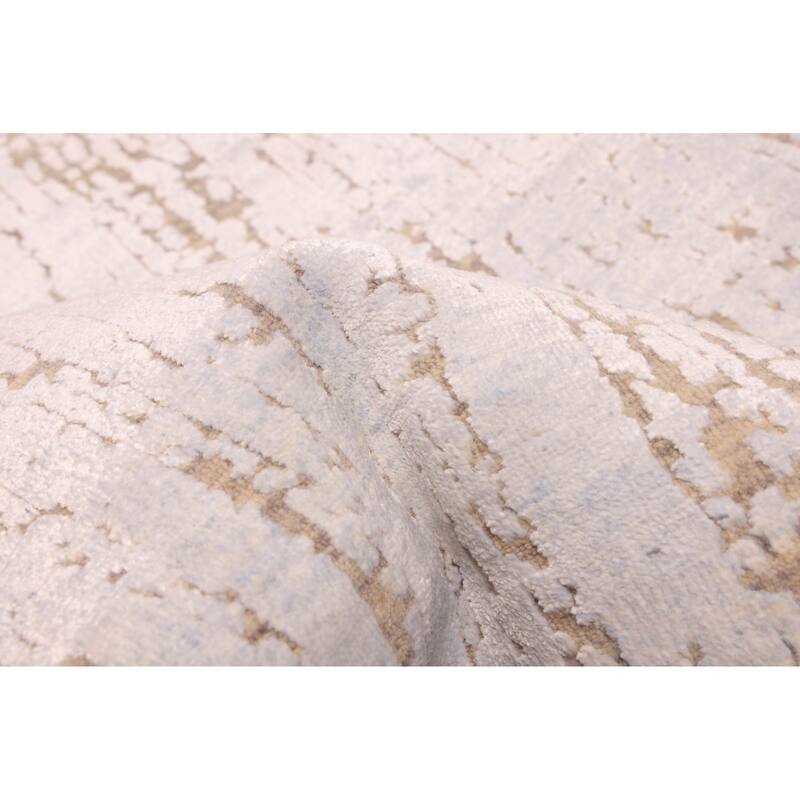 ECARPETGALLERY Hand-knotted Legacy Light Blue, Light Grey Silk, Wool Rug - 2'5 x 12'0