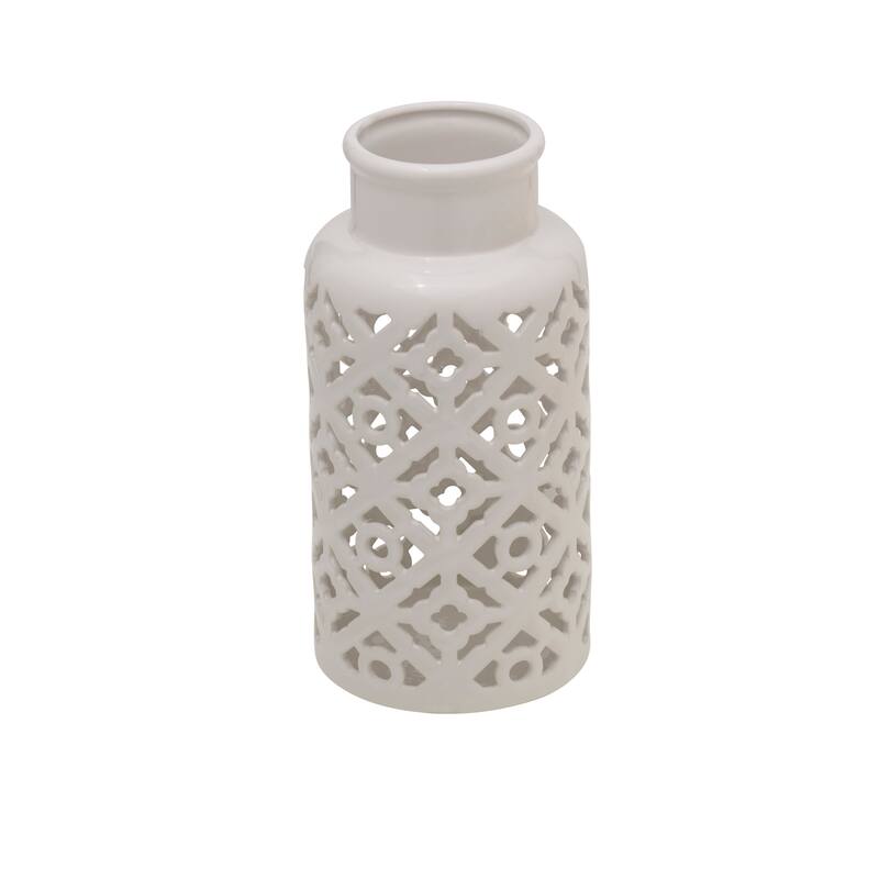 Elements White Pierced Ceramic Vase, 5X11 Inch