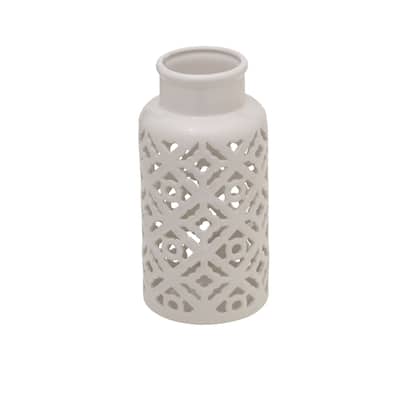 Elements White Pierced Ceramic Vase, 5X11 Inch