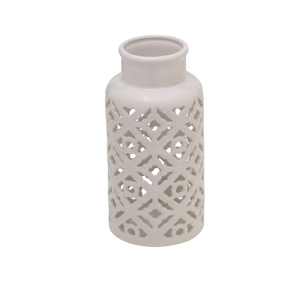 Elements White Pierced Ceramic Vase, 5X11 Inch