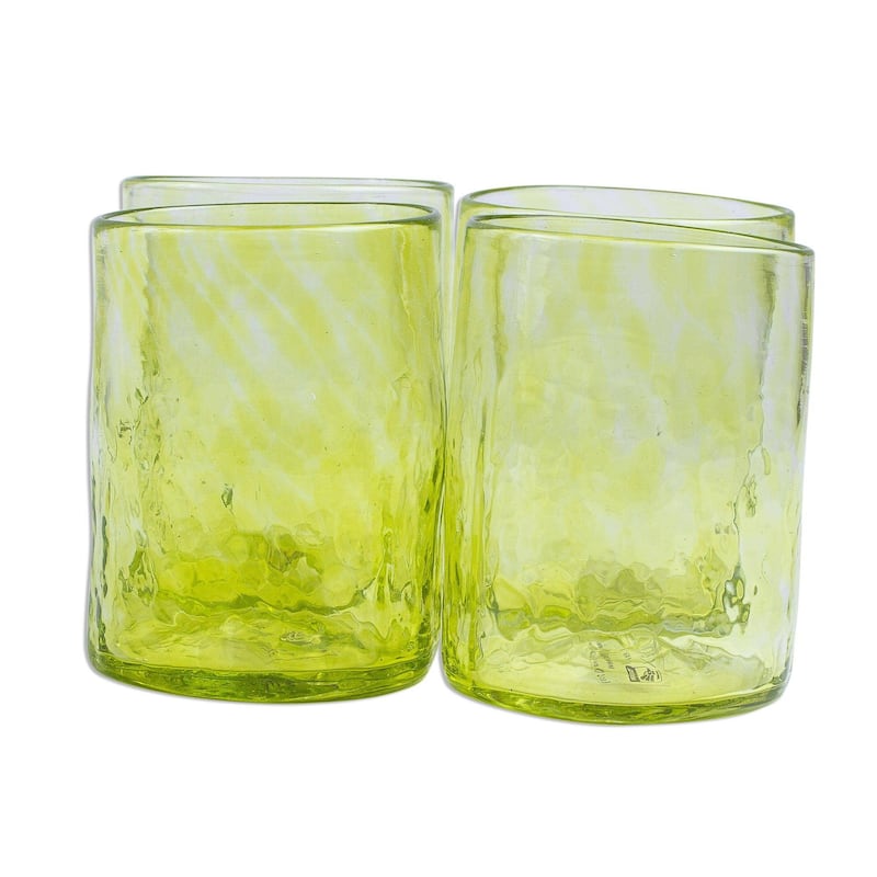 Blown glass juice glasses, 'Golden Lime' (set of 4)