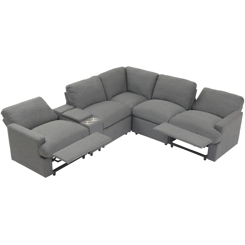 Roomfitters Power Recliner Corner Sofa with Storage Box, Cup Holders, USB Ports, and Power Socket, Perfect for Home Theater