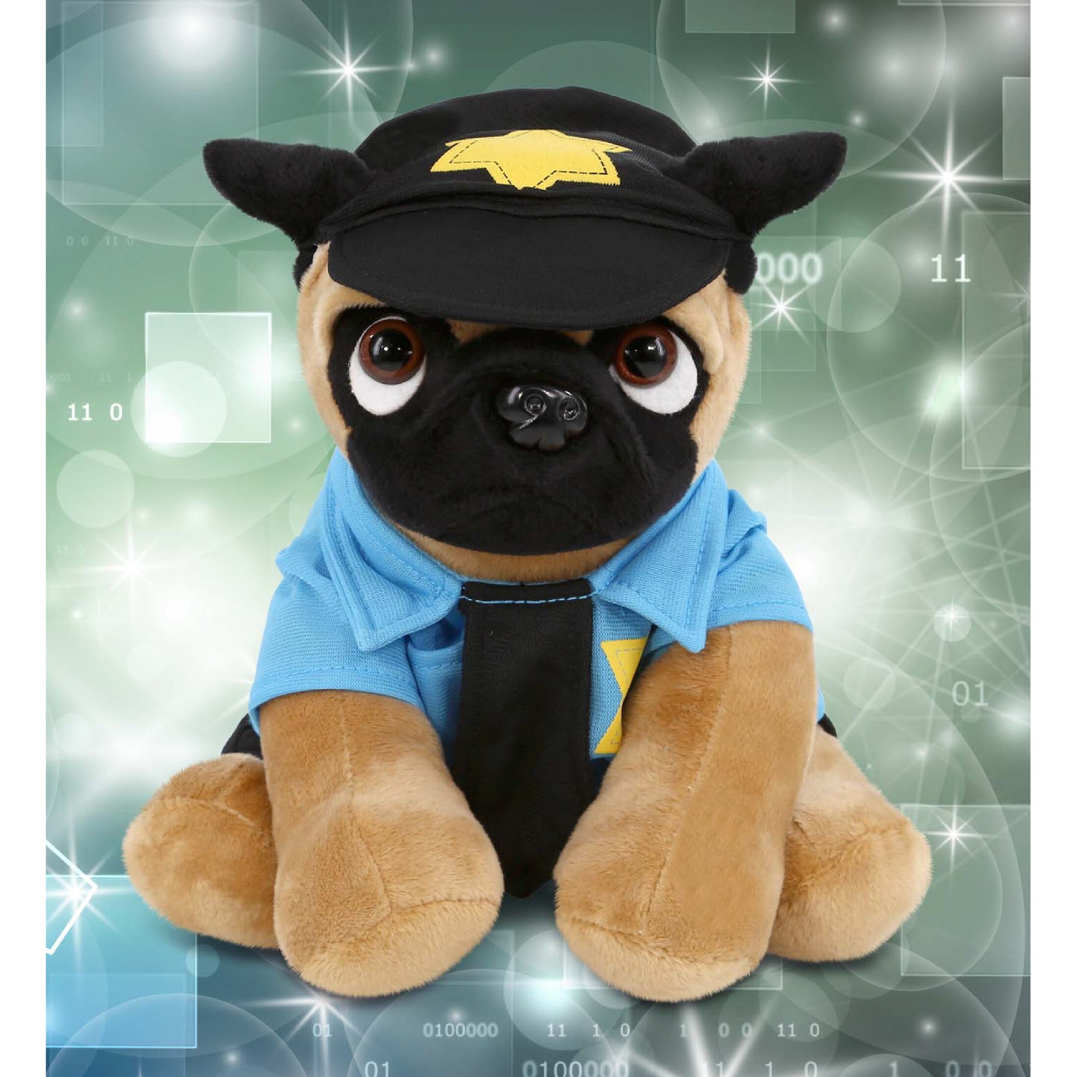 DolliBu Pug Dog Police Officer Plush Toy with Cute Cop Uniform and Cap 8 inches