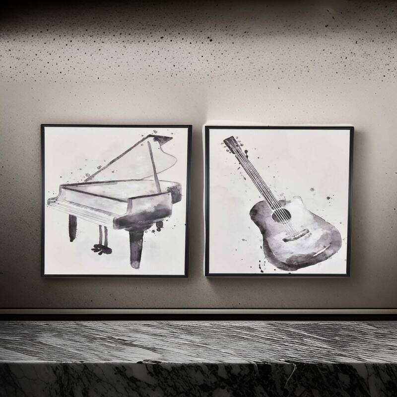 30 x 40 Framed Wall Art Painting, Guitar and Piano, Black, White