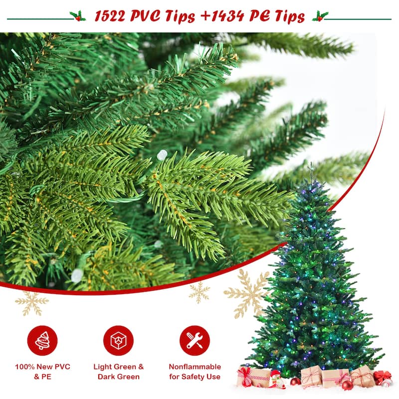 Gymax 6/7/8 FT Pre-lit Artificial Christmas Tree w/ APP Control & 15