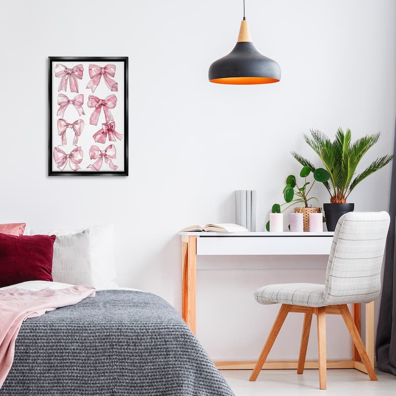 Stupell Various Ribbons in Pink Framed Floater Canvas Wall Art Design By LSR Design Studio