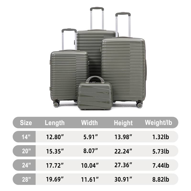14IN 20IN 24IN 28IN 4 pcs/set in PP Spinner Wheel Luggage, Carry on Suitcase, Iron Pull Rod, Combination Password Lock