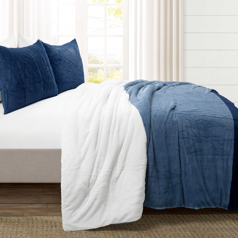 Lush Decor Farmhouse Color Block Ultra Soft Faux Fur All Season Kids Comforter Set