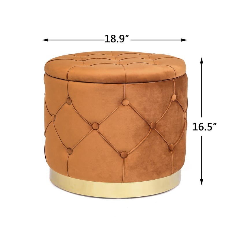 Adeco Round Velvet Multi-Function Vanity Footstool Storage Ottoman