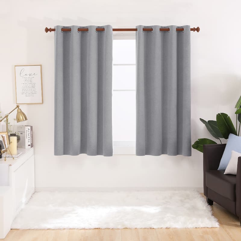 Deconovo Total Blackout Faux Linen Curtains 2 Panels - 52W x 63L - Grey
