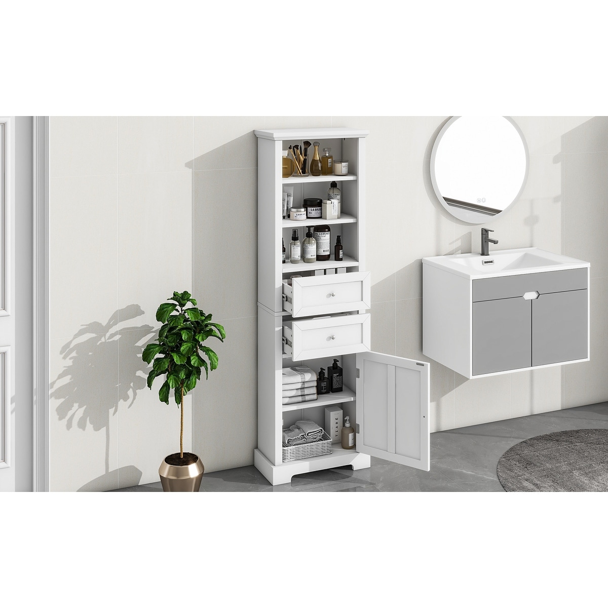 67in Bathroom Storage Cabinet with 1 Door and 2 Drawers, image size:1200x1200
