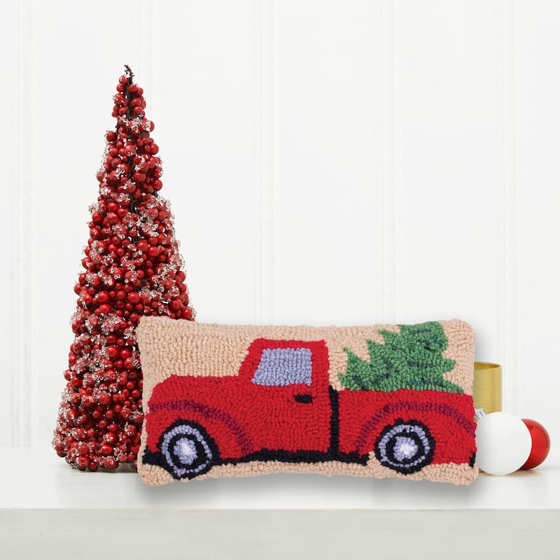 6" x 12" Christmas Truck Hooked Petite Throw Pillow