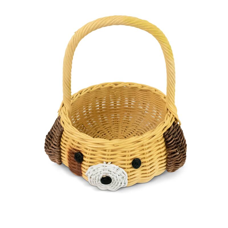 Hand Woven Dog Rattan Wedding Flower Girl Basket Easter Decorative Decor Bin Organizer Storage Cute Handmade Handcrafted Gift