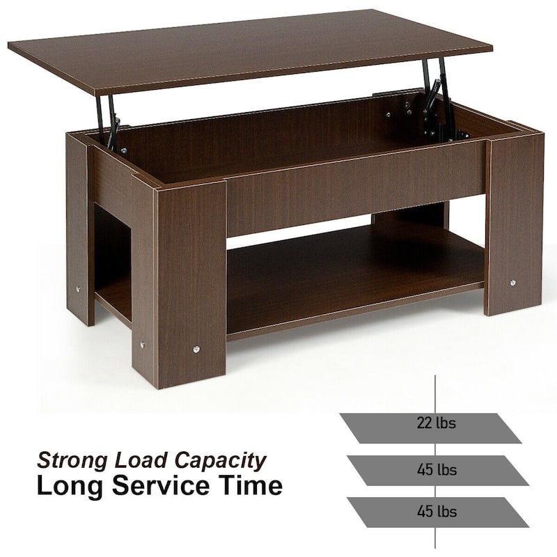 Modern Coffee Table with Lift Top and Large Hidden Storage Space - 38.5" x 20"/29" x 16.5"
