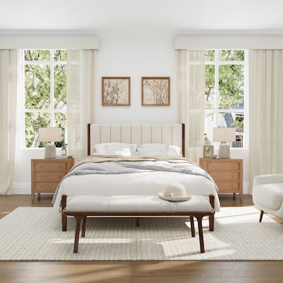 The Modern And Simple Solid Wood Bed In A Deep Walnut Tone Is Stable And Load-Bearing