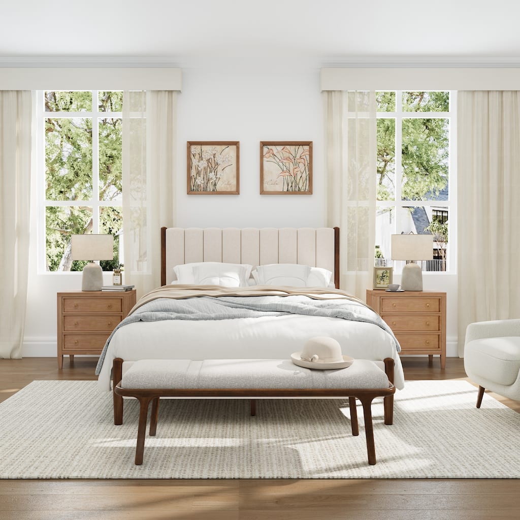 The Modern And Simple Solid Wood Bed In A Deep Walnut Tone Is Stable And Load-Bearing
