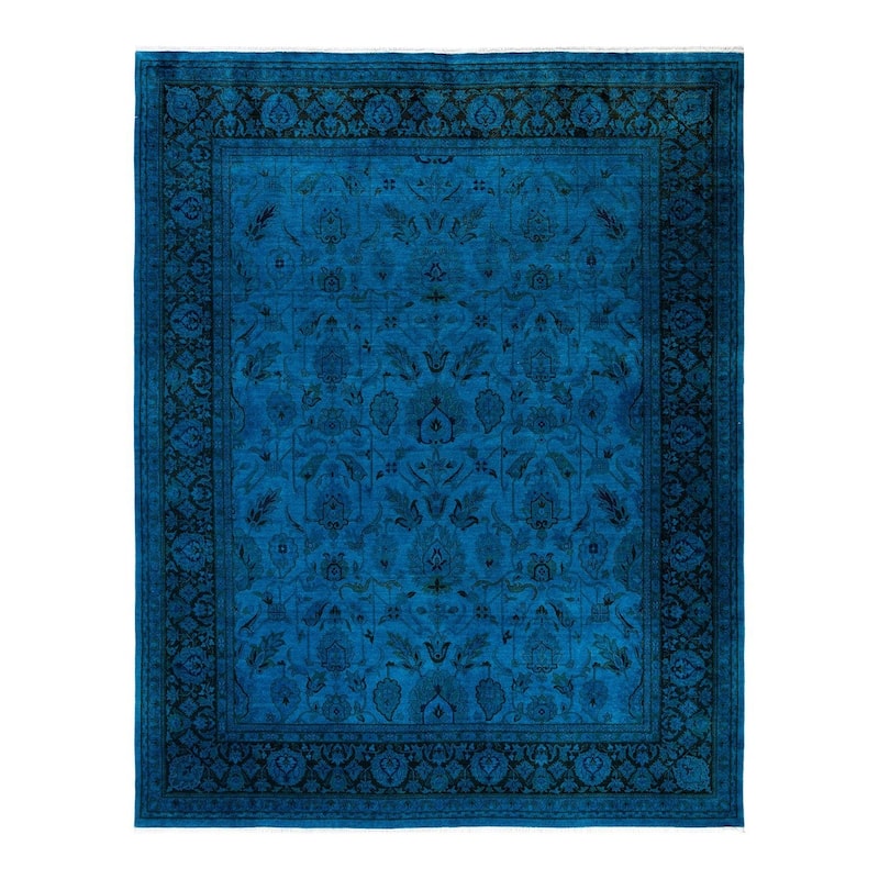 Overton Hand Knotted Wool Vintage Inspired Modern Contemporary Overdyed Blue Area Rug - 8' 4" x 10' 5"