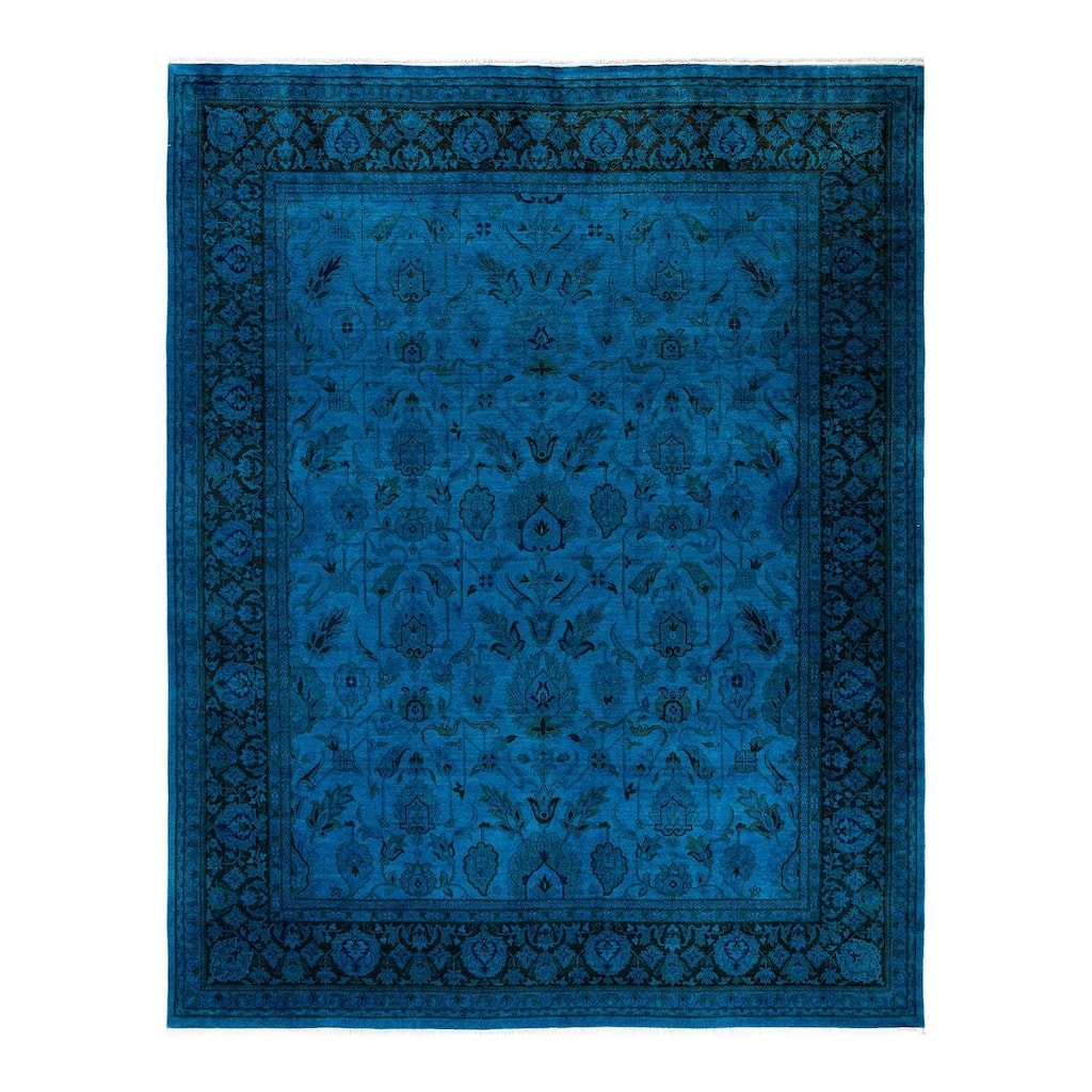 Overton Hand Knotted Wool Vintage Inspired Modern Contemporary Overdyed Blue Area Rug - 8' 4" x 10' 5"