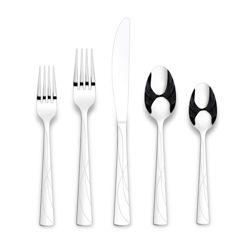 Ornative JARA 18/0 Stainless Steel Mirror 42 Pieces Flatware Set with Buffet - 10.71" H x 14.37" W x 1.77" D