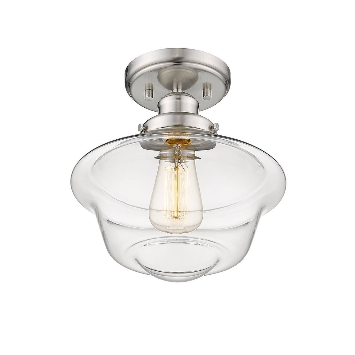 1 Light Mini School-House Glass Semi-Flush Light in Nickel, image size:1154x1154