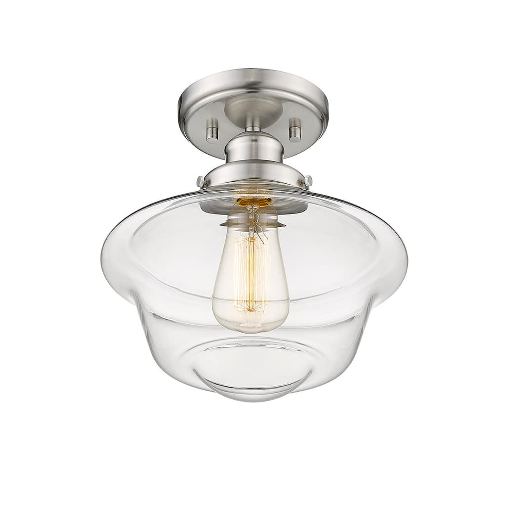 1 Light Mini School-House Glass Semi-Flush Light in Nickel