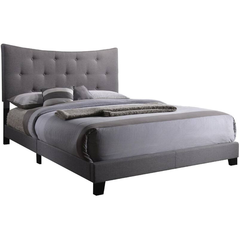 Gray Casual Style Queen Size Platform Bed with Button-tufted Headboard for Bedroom
