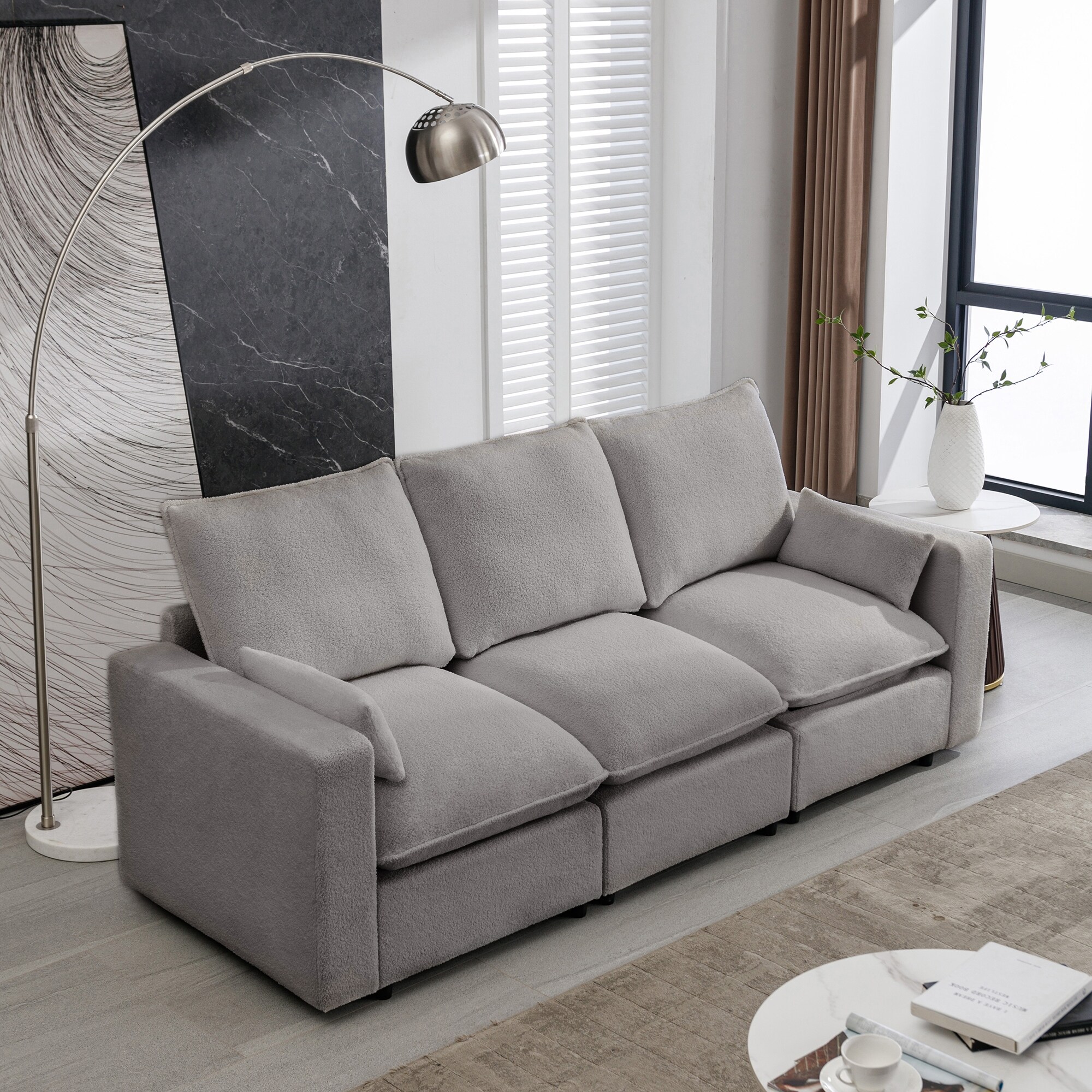 Teddy Fabric 3 Seater Sofa Removable Back and Seat Cushions Couch with 2  Throw Pillows and Square Arms for Living Room Sofa - Bed Bath & Beyond -  38428878