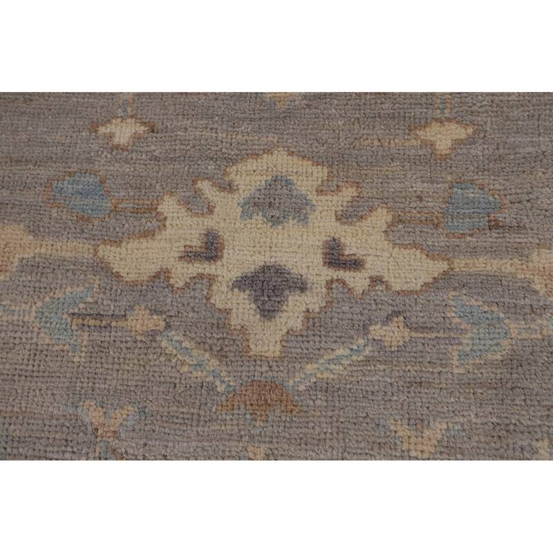 Vegetable Dye Floral Oushak Turkish Rug Hand-Knotted Grey Wool Carpet - 9'4"x 11'8"