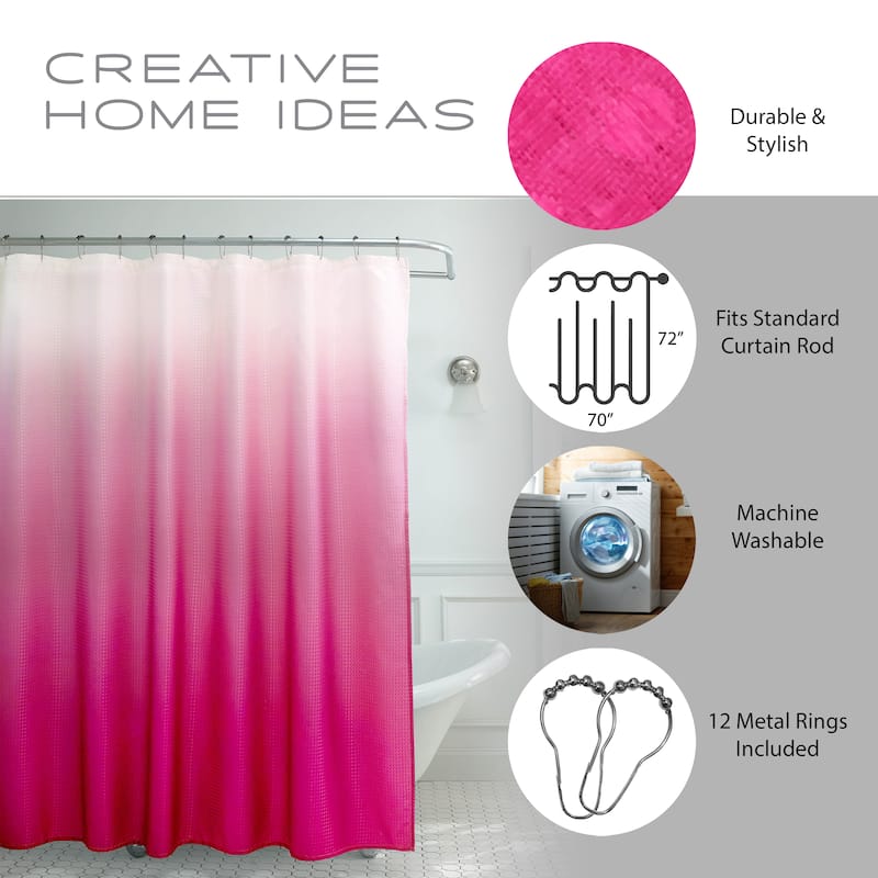 Creative Home Ideas Ombre Waffle Weave Shower Curtain w/12 Metal Rings