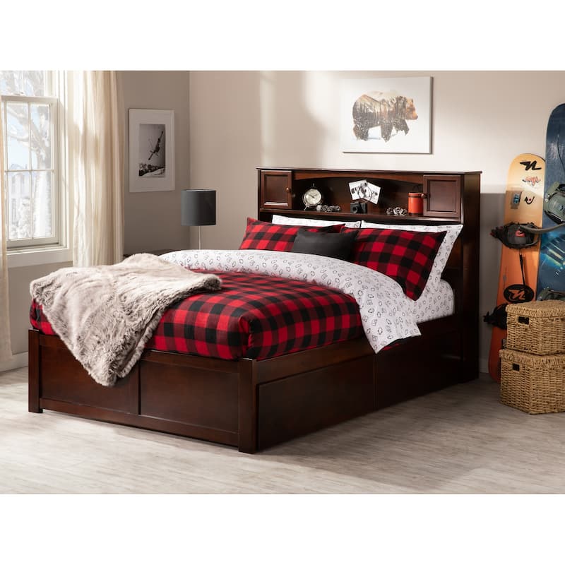 AFI Newport Full Size Platform Bed with Footboard & Storage Drawers in Walnut
